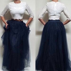 Navy Blue Tulle Maxi Skirt/ Princess Skirt/ Tutu Skirt/ Wedding Skirt/ Ballet L